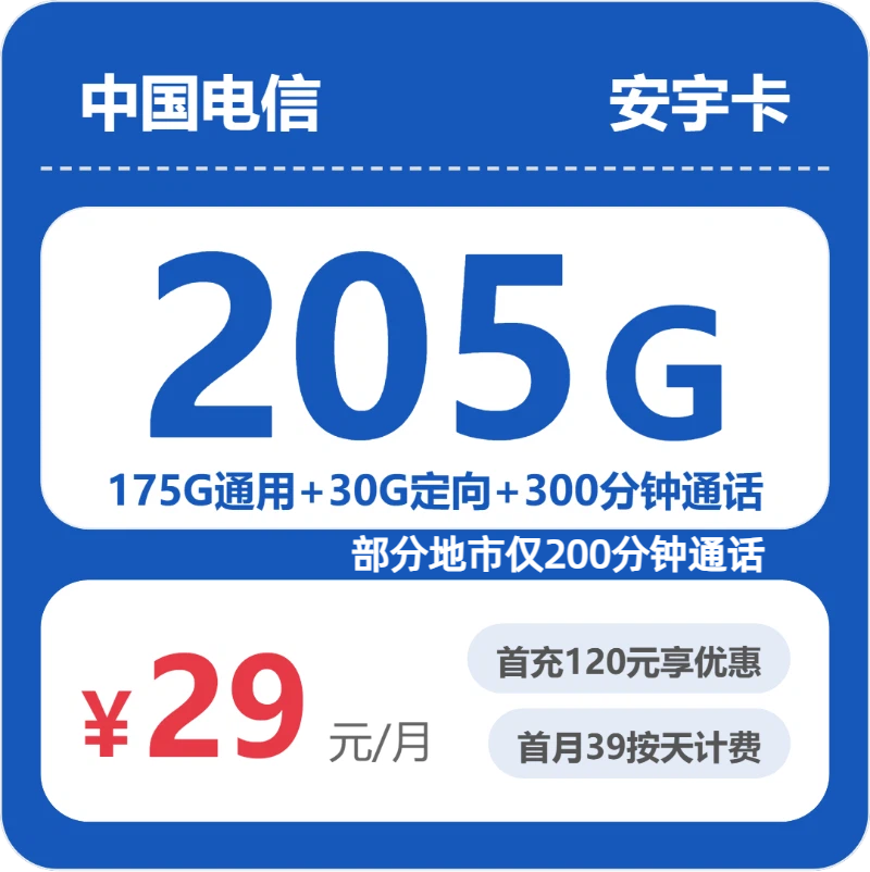 2026年浙江电信安宇卡实测：29元205G流量套餐值不值得办？